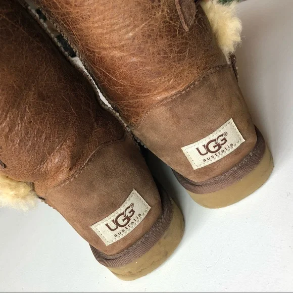 RARE HTF UGG Australia Bailey Button 1872 Chestnut Leather Krinkle Boots - Picture 5 of 9